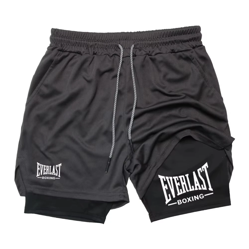 Men's 2 in 1 Compression Gym Shorts EVERLAST Print Quick Dry Athletic Fitness Basketball Workout Shorts ZY00116