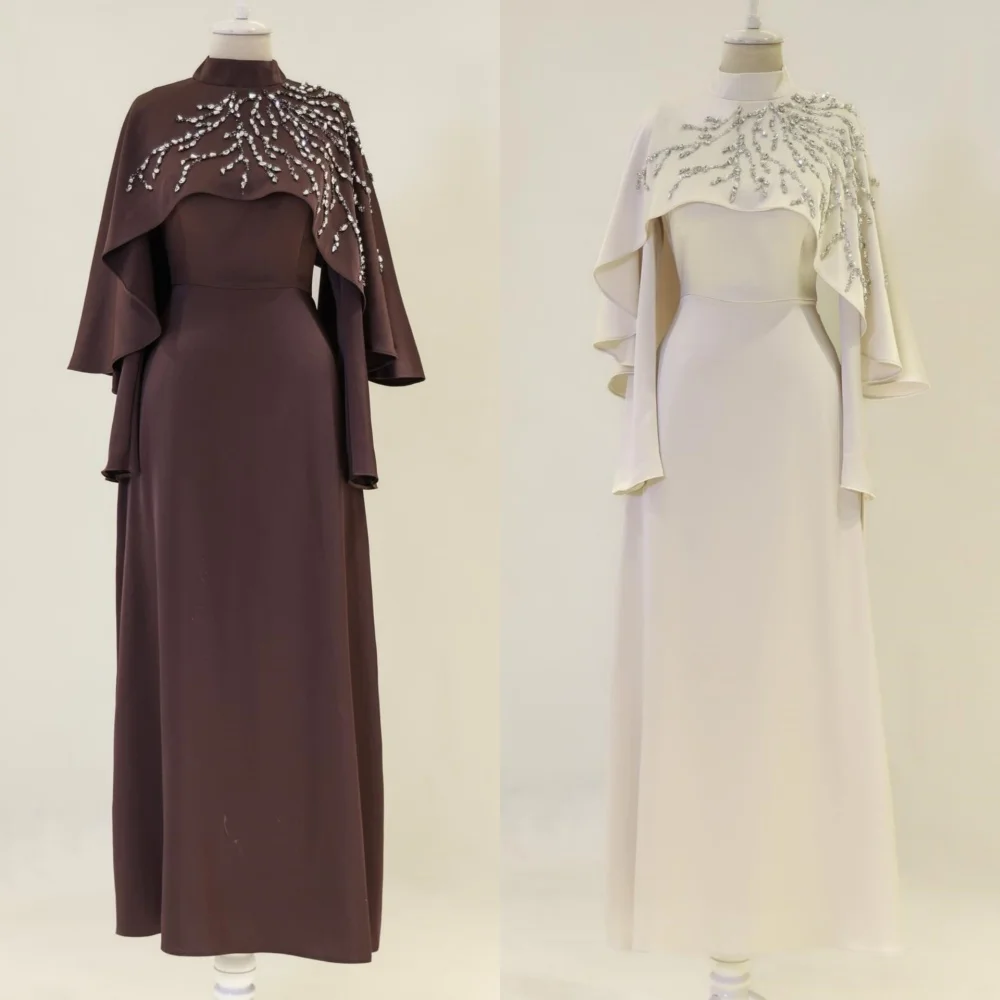 Customized Pastrol Jersey Pleat Sequined A-line High Collar Long Dresses Bespoke Occasion Cocktail Sparkle Chinese Style