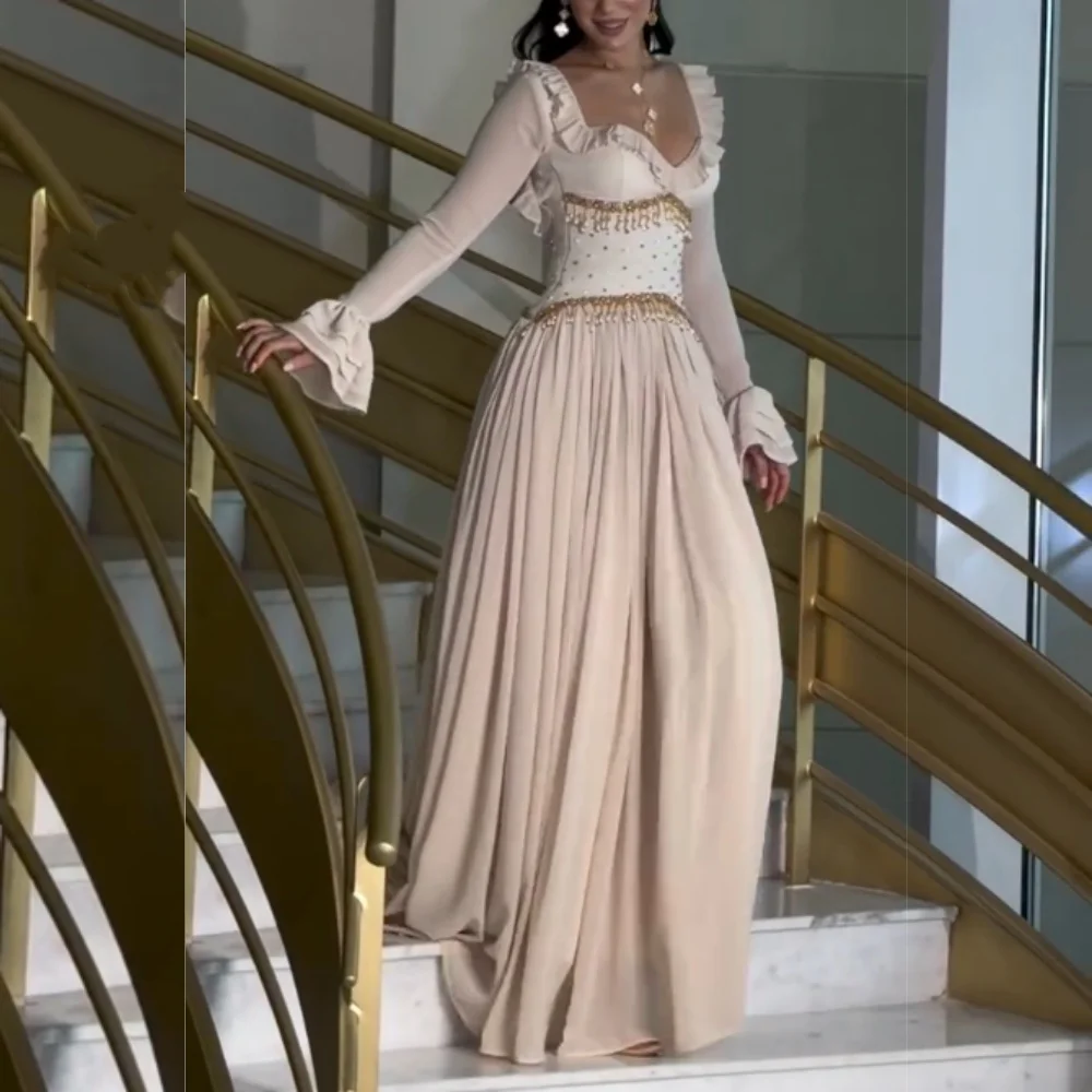 Customized Elegant Formal Glitter Evening Dress Long Sleeves A-line Prom Long DressesBespoke Occasion Grace Party Gown