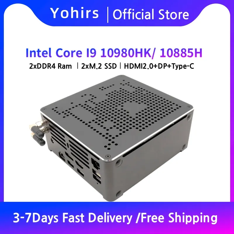 Gaming Desktop Computer Core I9 10980HK Xeon W-10885M E-2276M 2176M Mini Server PC 2*DDR4 2*NVME Dual Lan Office Design Computer