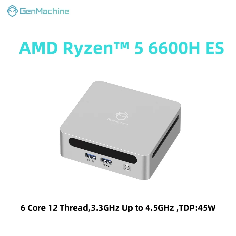 Genmachine AMD R5 6600H ES New Mini PC Windows 11 WiFi 6 Gaming PC DDR5 4800MHz 4.2GHz CPU M.2 SSD Display Computer Support 4K