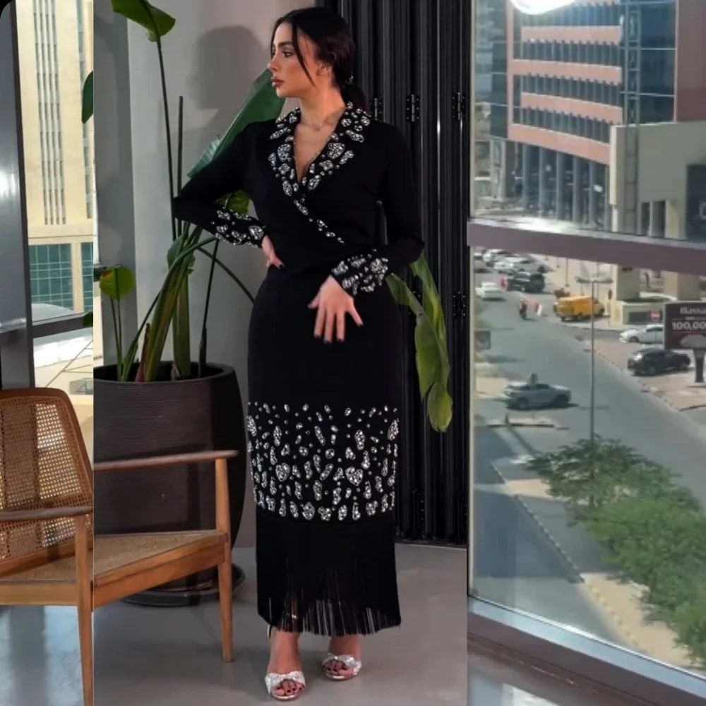 Customized Jersey Appliques Pleat Cocktail Party Column V-Neck Bespoke Occasion Gown Midi Dresses