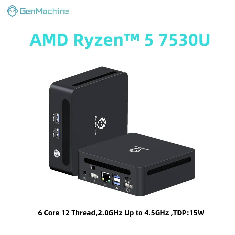 GenMachine AMD Ryzen 5 7530U Mini PC 4.5GHz 15W 6 Core 12 Thread Windows 11 DDR4 3200Mhz WIFI6 Mini Pc Gaming Computer Ordenador