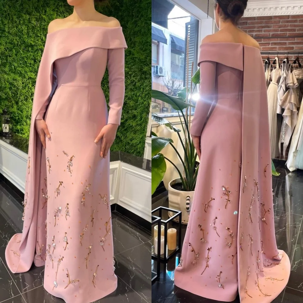 Customized Fashion Jersey Beading Pattern Pleat Straight Off-the-shoulder Long Dresses Bespoke Occasion Sizes Available