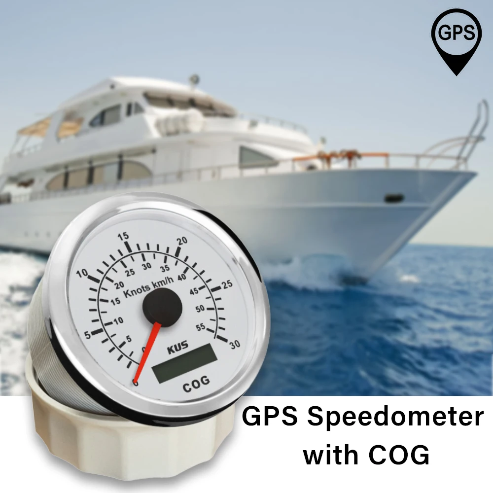 KUS 85mm Universal GPS Speedometer 15 30 60 Knots with Course over Ground for Boat Yachts with Red Yellow Backlight