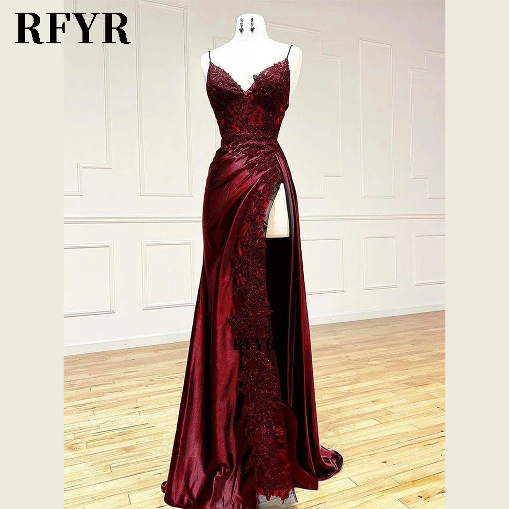 RFYR Evening Dresse Lace Prom Dress with Applique High Slit فستان سهرة Lace Up Party Dress Trumpet Vestidos De Noche Customized