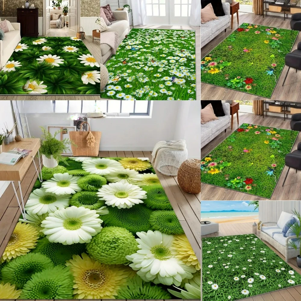 1pc Fresh Floral Daisy Flowers Print Area Rug Floor Carpet for Bedroom, Living Room, Kitchen Garden, Balcony, Sunroom Decor