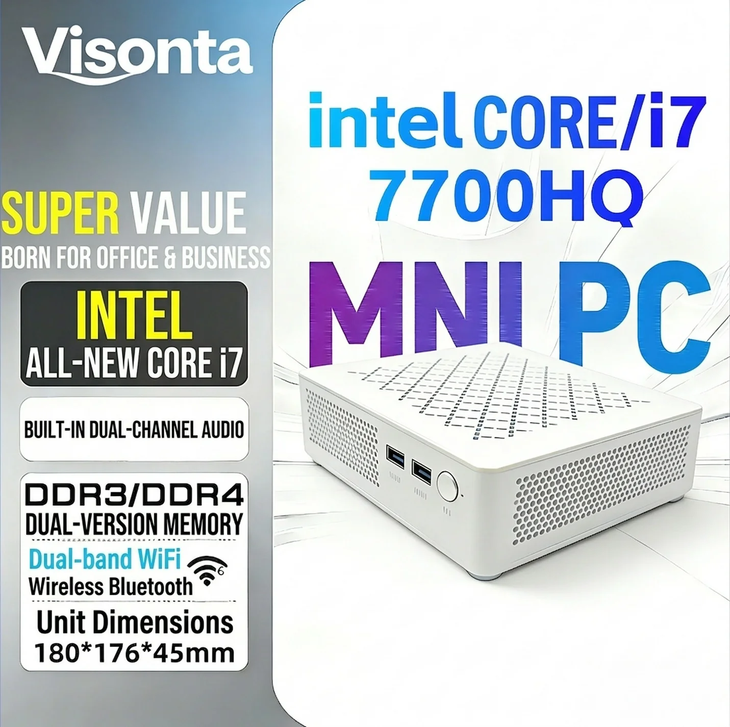 Viisonta Intel Core 7Th Generation-I7 Mini Computer Desktop Host with Built-In Dual-Channel Speakers Portable Computer for Office, Study, Gaming, Server, Design Windows11/10 Wifi6