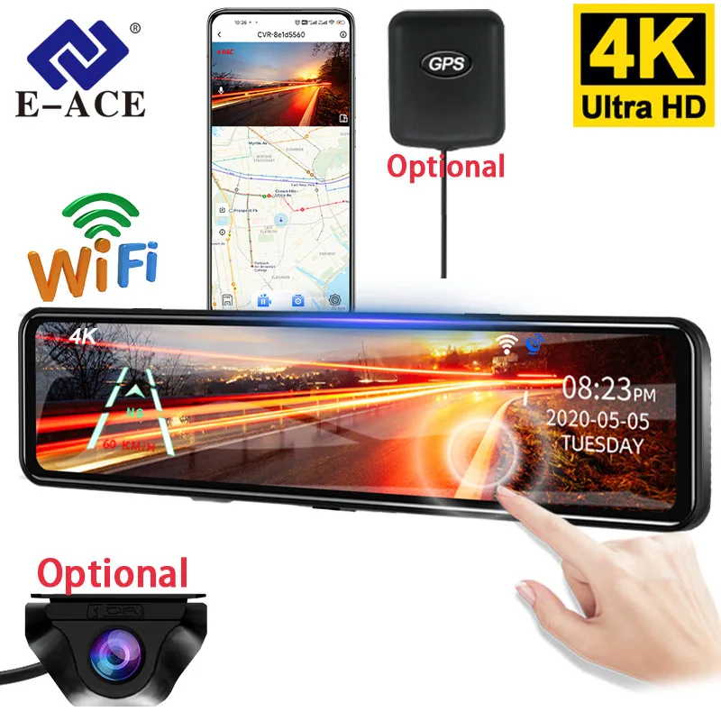 Dashcam 4K GPS WIFI Touch 12 Inch Night Vision Car DVR Dash Cam Black box Video recorder Camera Rear View Smart androi 70 gol