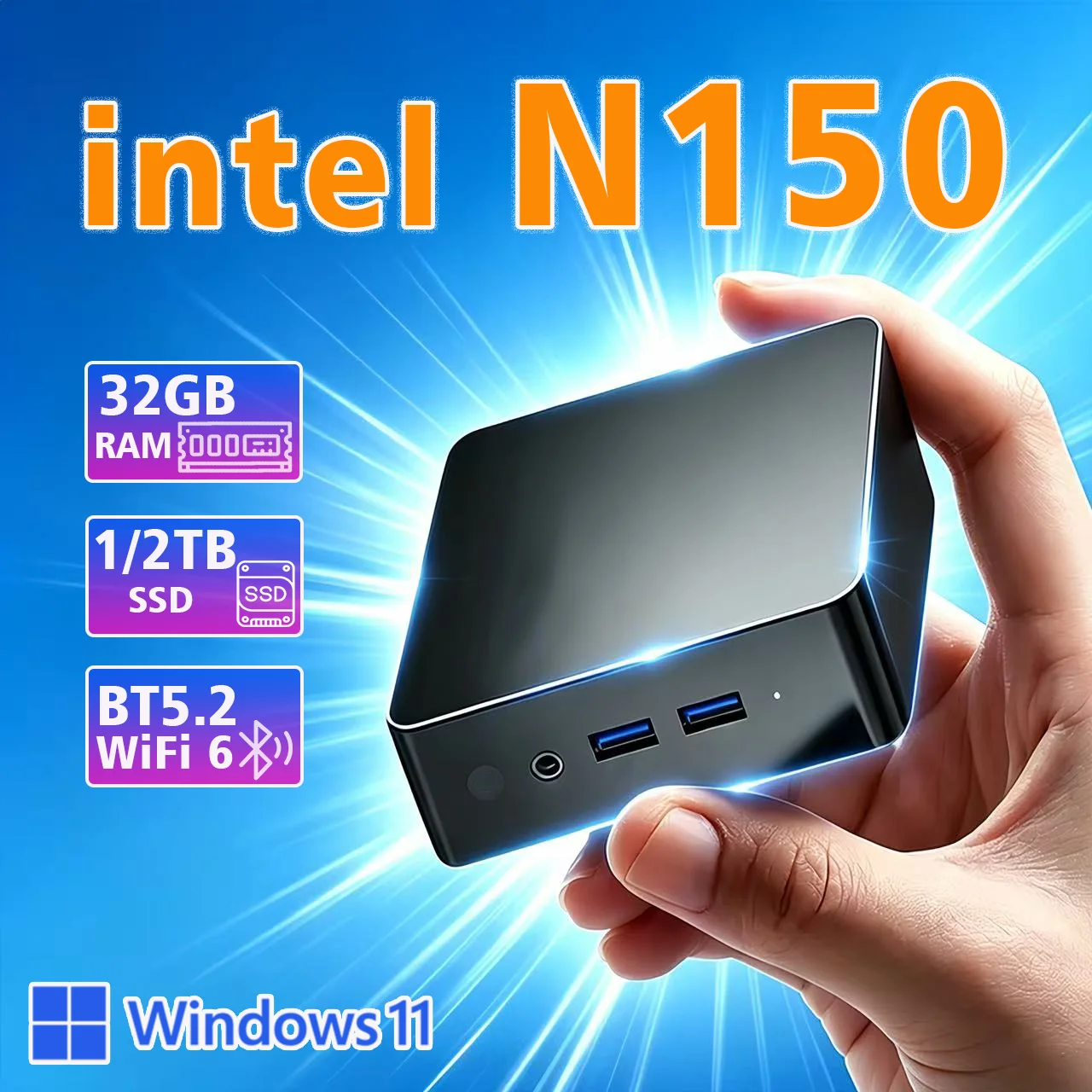 2026 NEW Intel N150 Portable Mini PC Computer Windows 11 16GB/32GB DDR4 1/2TB SSD Gaming Computer WiFi 6 office Desktop