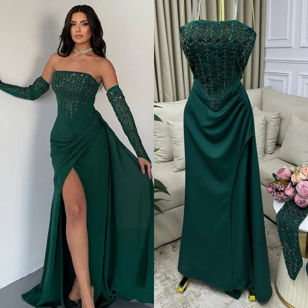 Customized Jersey Sequined A-line Strapless Long Dresses Bespoke Occasion Prom Party Classic Elegant Matching