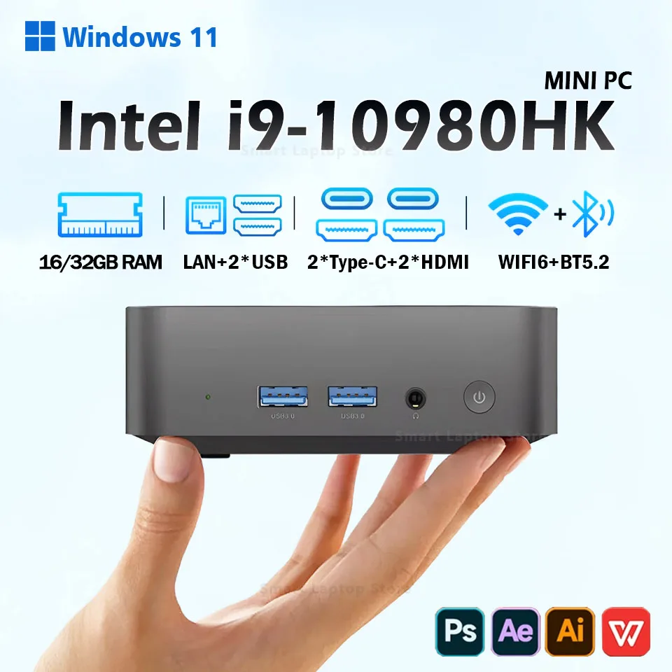 NEW MINI PC Windows 11 Intel Core i9 10980HK Intel N150 16GB 32GB RAM 1TB 2TB Mini Computer Dual WIFI 6 Mini Gaming Pc Desktop