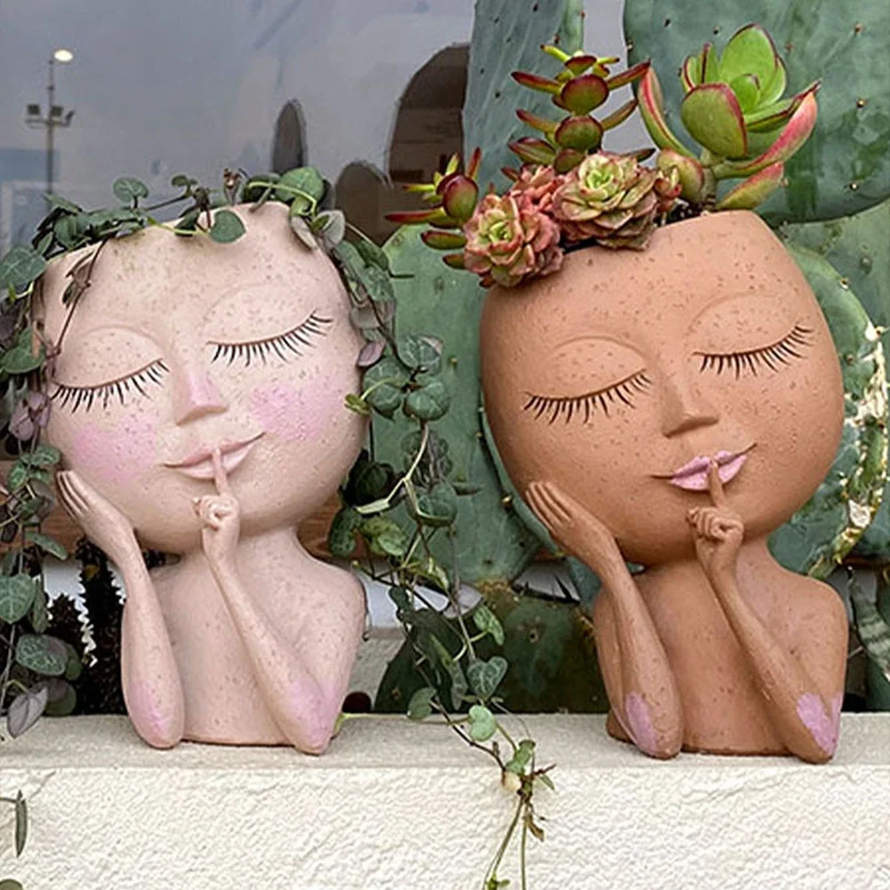 Pot de fleurs en résine de Style européen, jardin de maison exquis, visage de filles, modèle Miniature idéal, plante de fleur succulente, décor de pots de fleurs