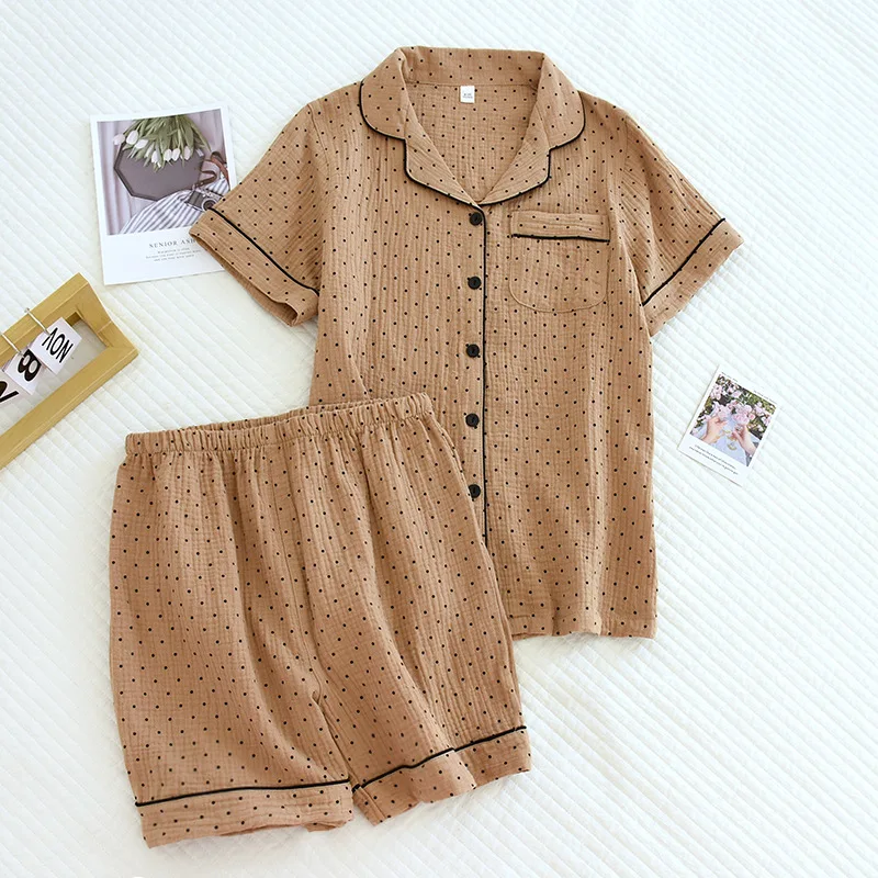 Pyjama d'été en coton pour femmes, nouveau style japonais, short à manches courtes, double gaze, mignon, fraise, fin, service à domicile