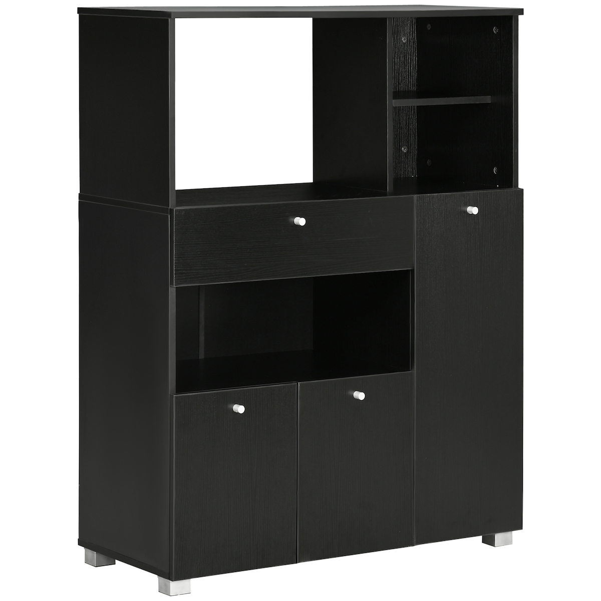 HOMCOM Küchenbuffet-Vitrinenschrank Mikrowellenständer Schublade Regale Schwarz Image