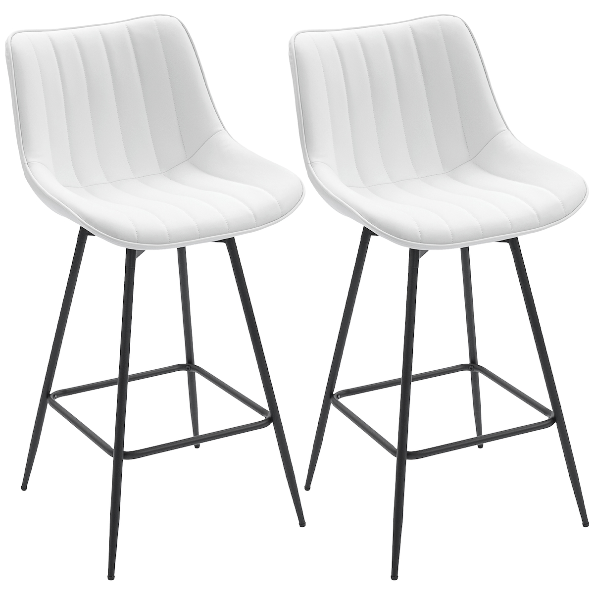 HOMCOM Barhocker, 2er-Set, Barstühle mit PU-Lederbezug, Drehfunktion, Rückenlehne und Fußstütze, für Küchentheke, Esszimmer, Weiß Image