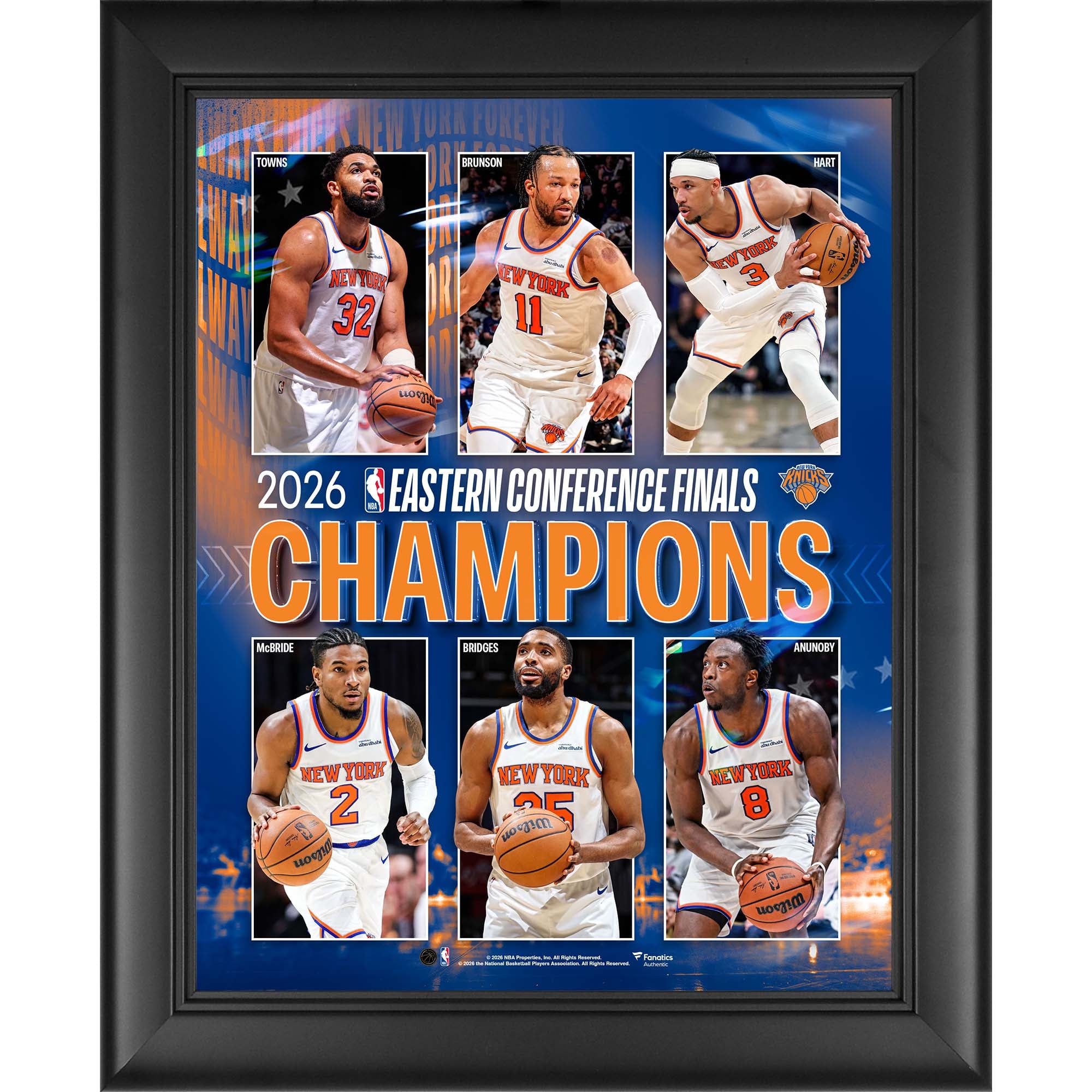 Collage encadré des New York Knicks (13" x 16"), champions de la Conférence Est NBA 2026 - No Gender Taille: No Size