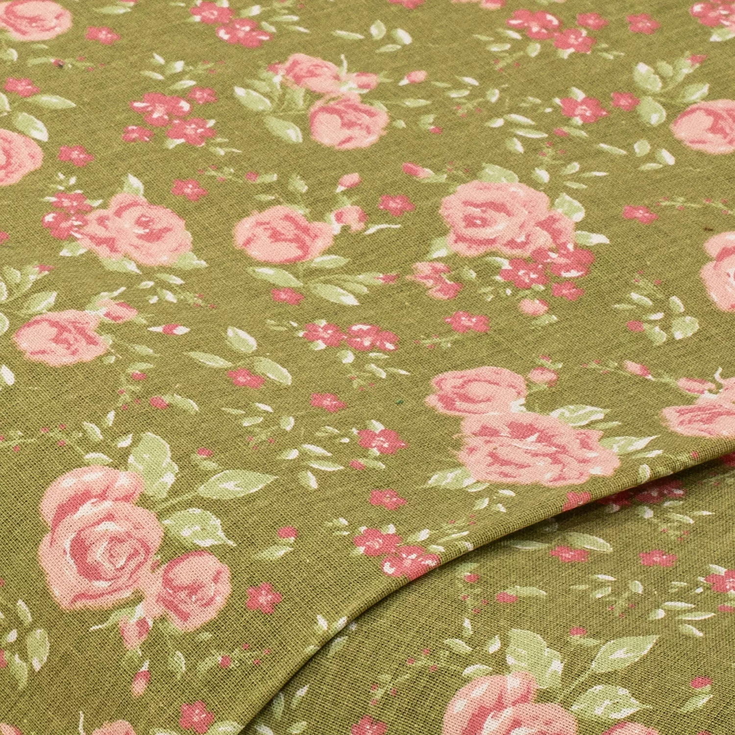 Baumwollstoff Rosenbouquet Mona, oliv/rosa