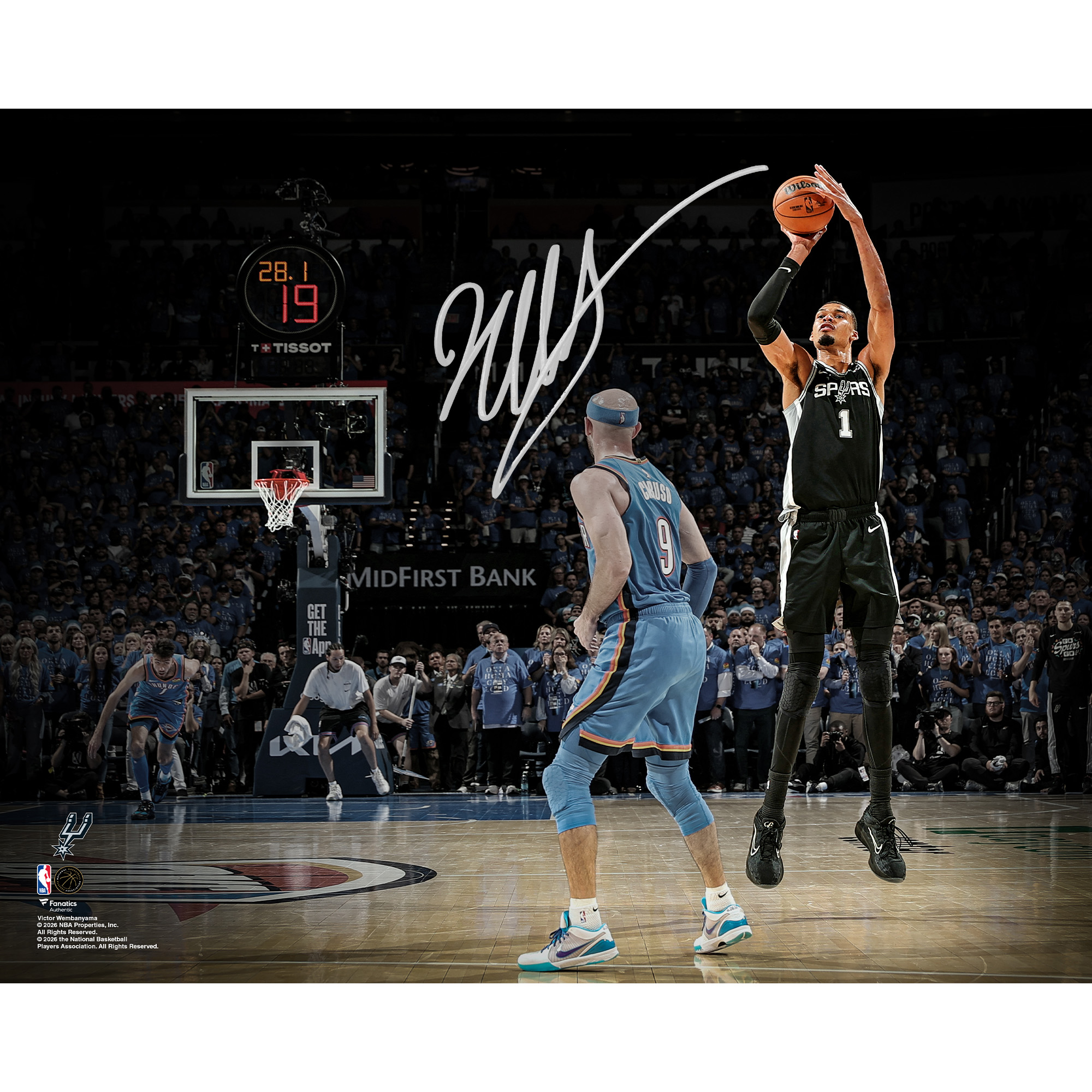 "Victor Wembanyama, San Antonio Spurs, signiertes Foto (40,6 x 50,8 cm) vom spielentscheidenden Dreier in der Verlängerung des ersten Spiels der Western Conference Finals 2026" Image