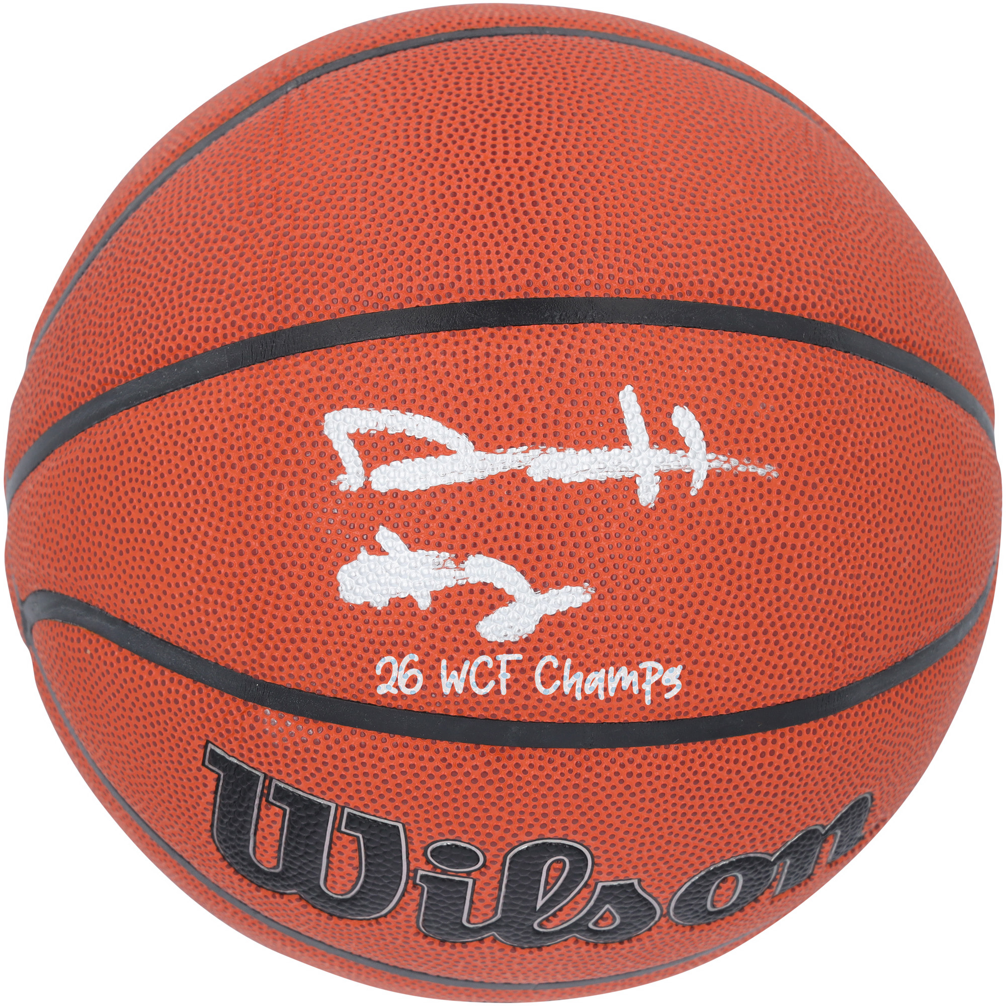 "Dylan Harper, San Antonio Spurs, signierter Wilson Authentic Series Indoor/Outdoor-Basketball mit der Inschrift „26 WCF Champs“." Image