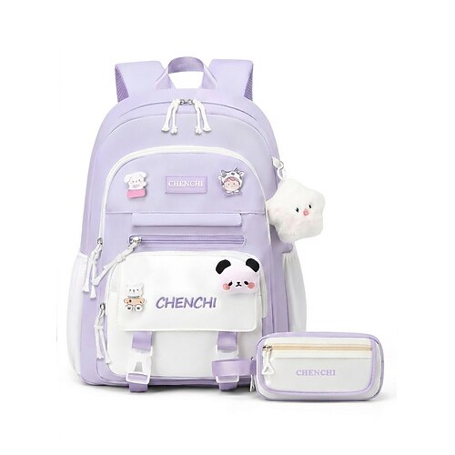 Set di 2 zaini da bambina per la scuola, borsa scolastica in poliestere di grande capacità con molte tasche e astuccio, grazioso zaino da viaggio azzurro e bianco, spallacci regolabili per la scuola