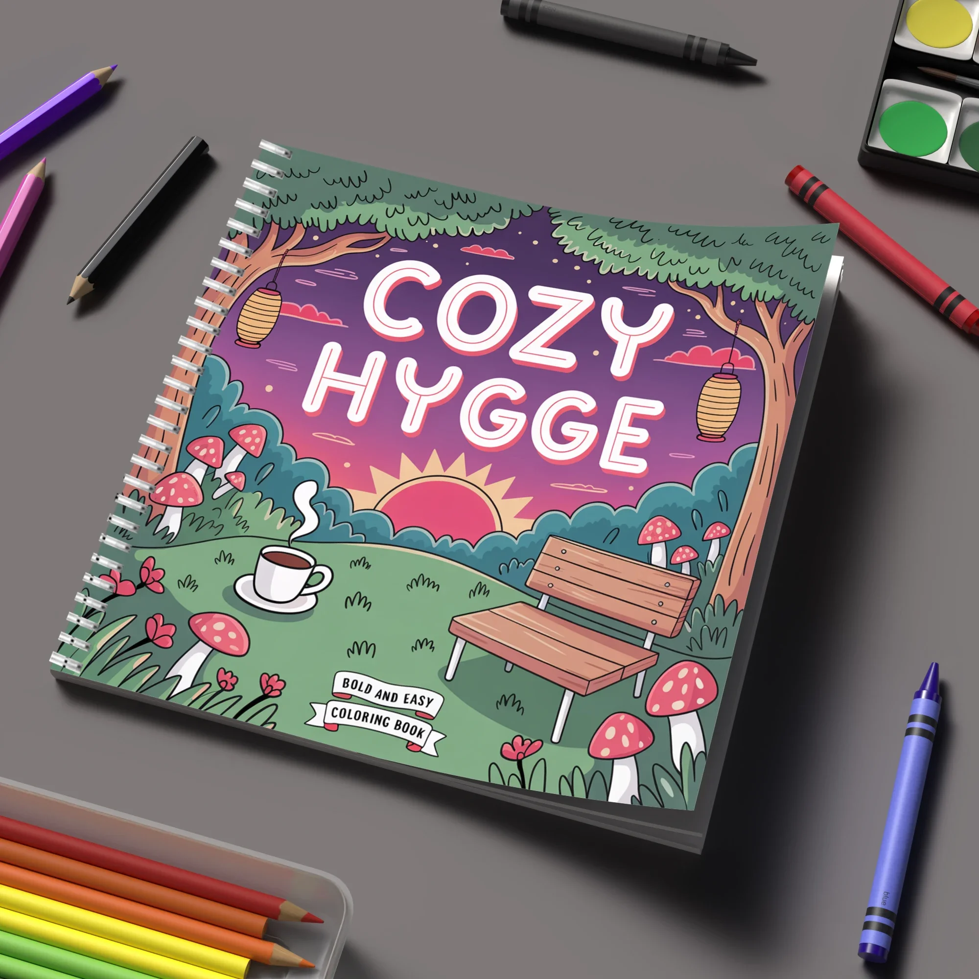 Malbuch „Cozy Hygge“ für Erwachsene, Malbuch, Geburtstagsgeschenk, Schulanfangsbedarf, süßes Zeichenbuch für Erwachsene Image