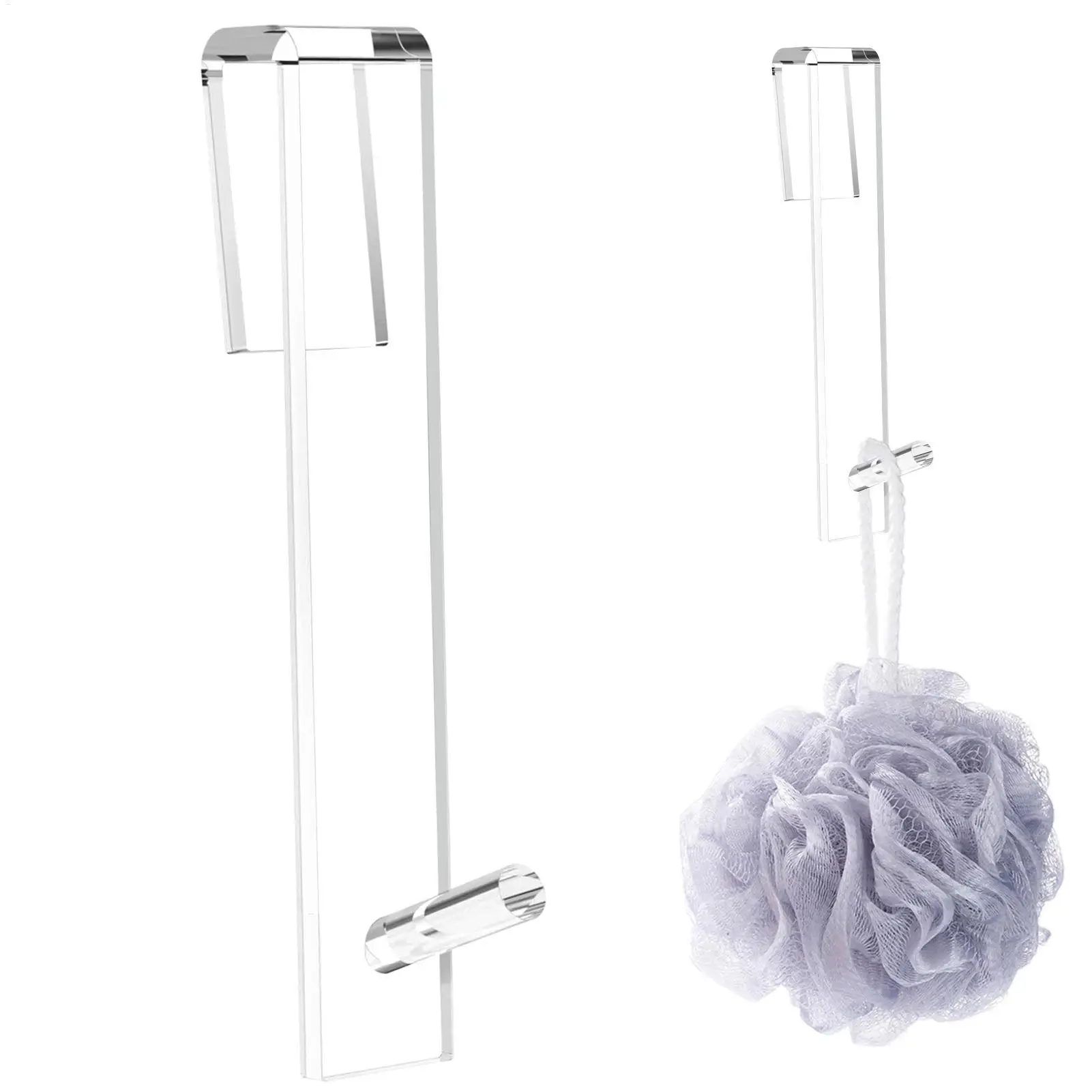 Badezimmer-Glas-Handtuchhalter, Acryl-Duschtürhaken, transparenter, bohrfreier Bademantelhalter, langlebige Kleiderhaken für Badezimmer und Zuhause Image