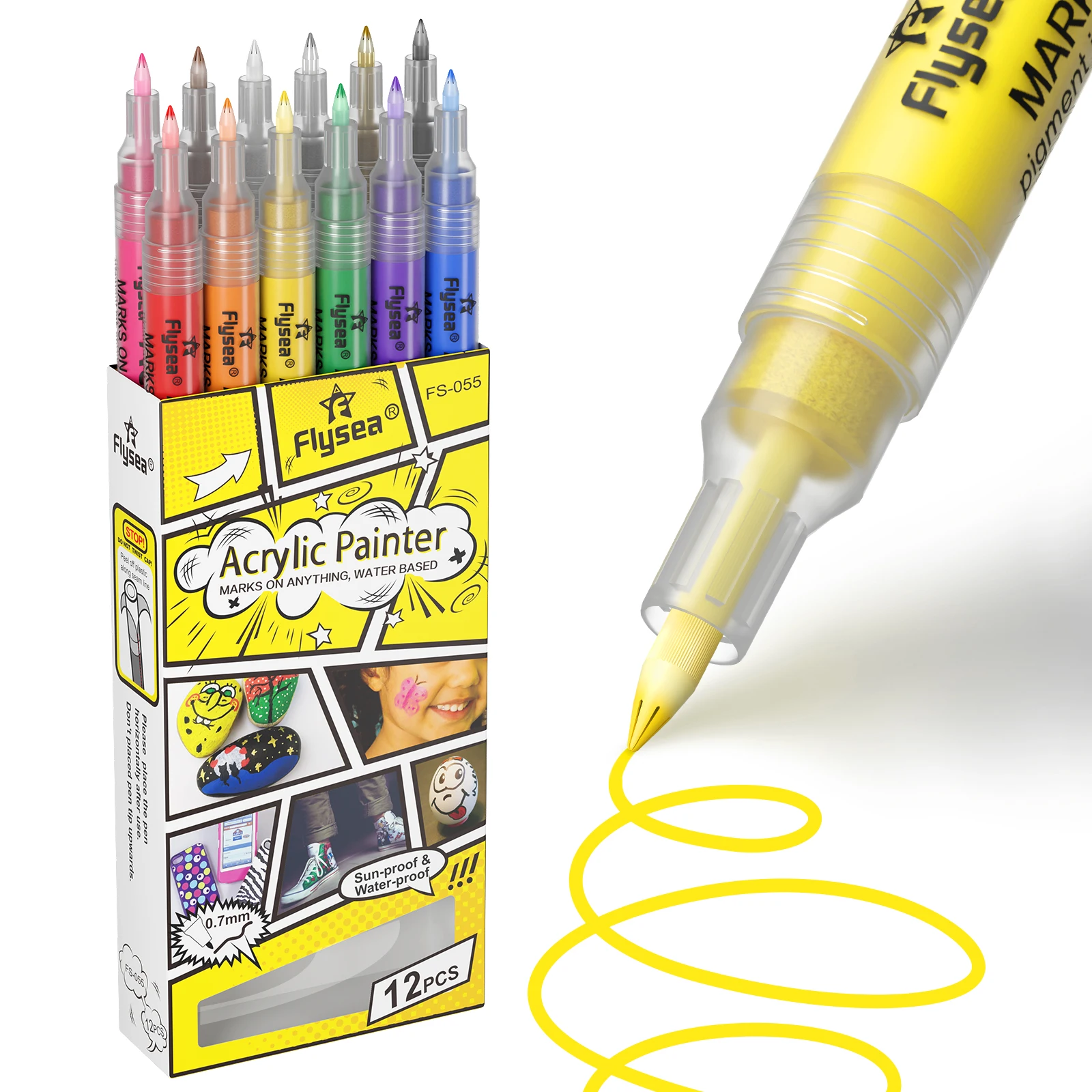 Acryl-Farbmarker-Set 6/12/28 Farben 0,7mm/3,0mm Acryl-Kunstmarker für Stein Glas Leinwand Metall Keramik Tasse Holz Kunststoff Image
