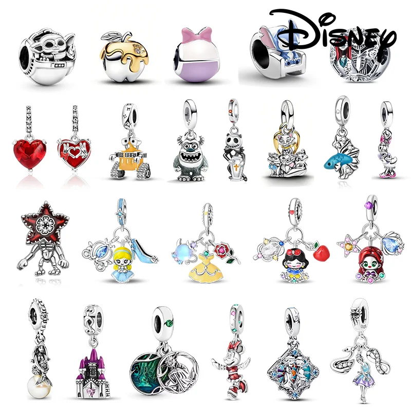 925 Silber Disney Mickey Lina Belle Winnie the Pooh Charm-Anhänger Passend für Halskette Original Armband DIY Geburtstag Frauen Party Geschenk