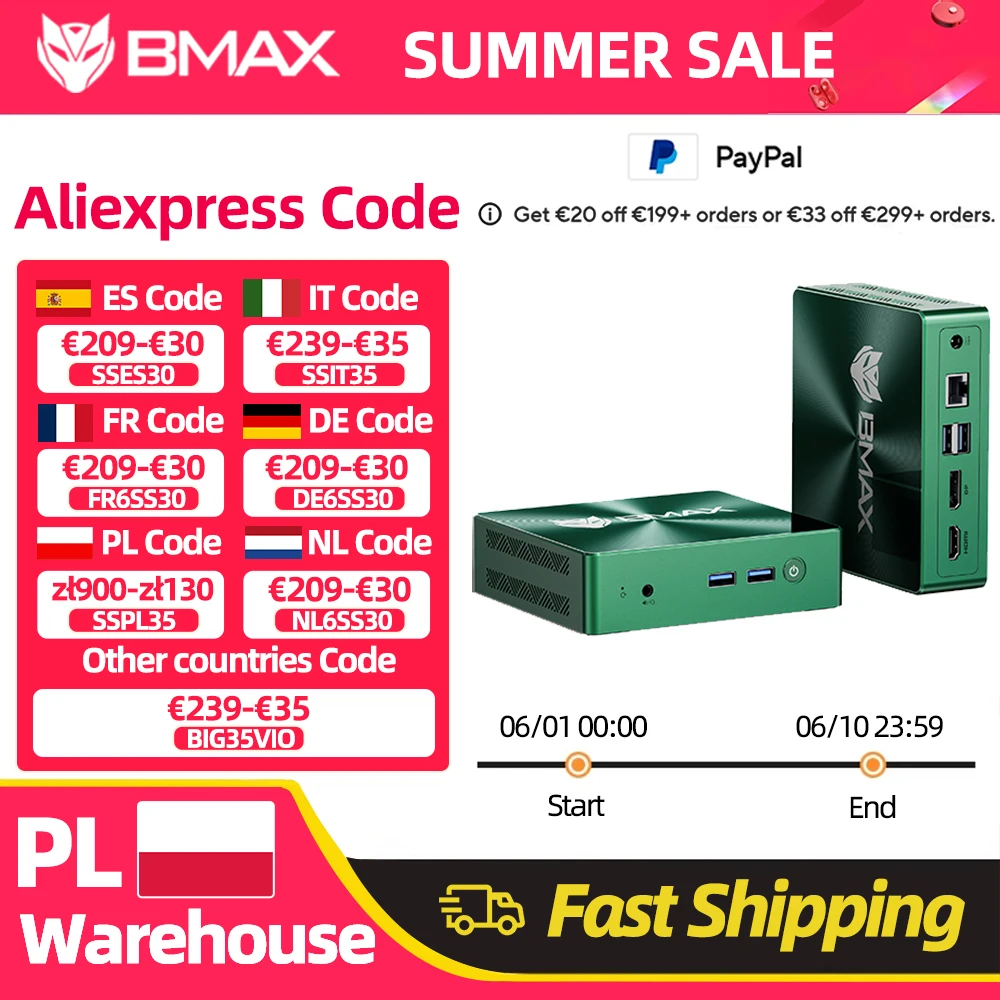 Bmax Mini-PC B6 Turbo Intel Core i5-8257U Windows 11 16 GB RAM DDR4 512 GB SSD HDMI USB DP Ethernet Bluetooth WLAN Computer Image