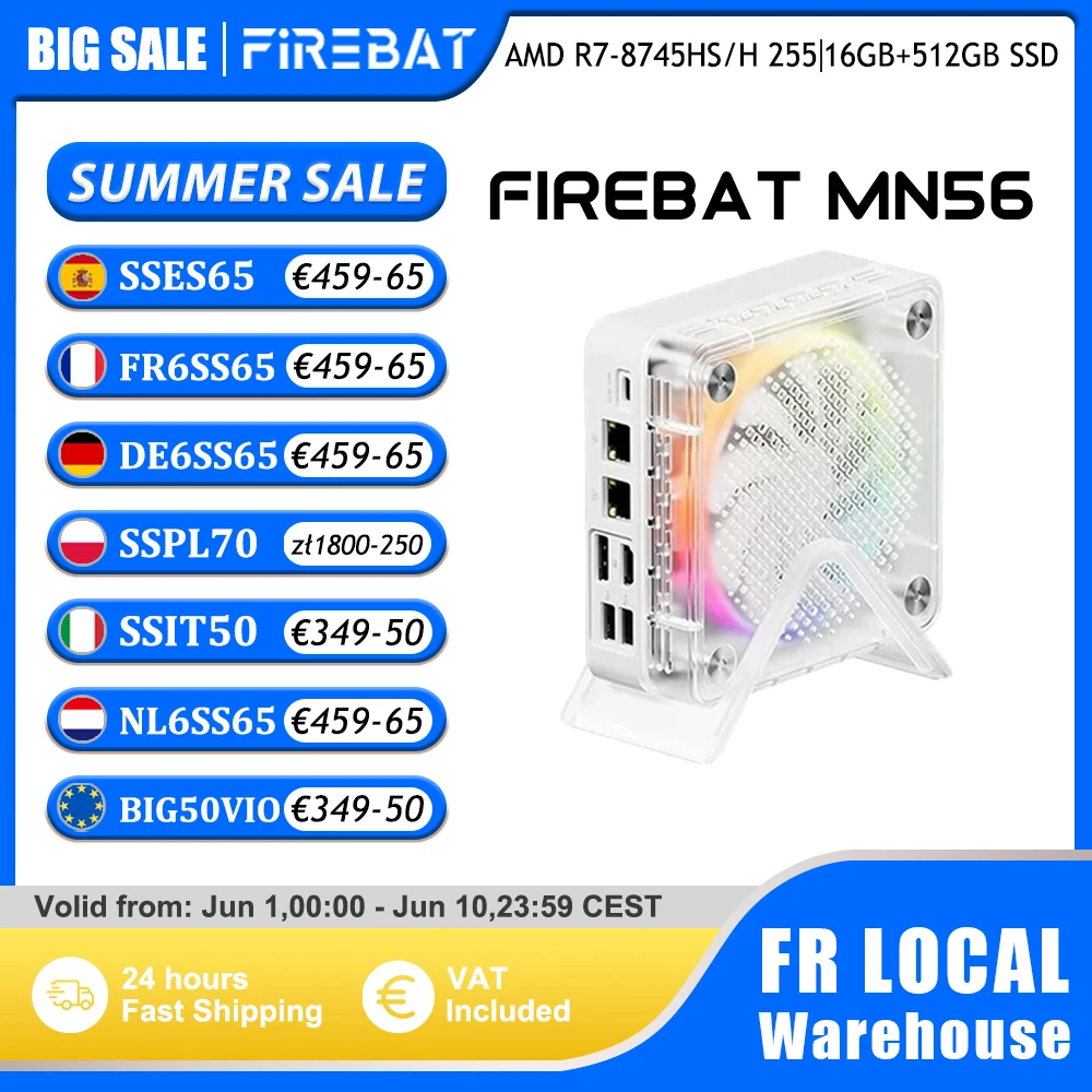 FIREBAT MN56 MINI PC AMD Ryzen 7 8745HS H255 16GB 24GB DDR5 512GB 1TB SSD Windows11 WIFI6 HDMI TYPE-C Gaming-Desktop-Computer