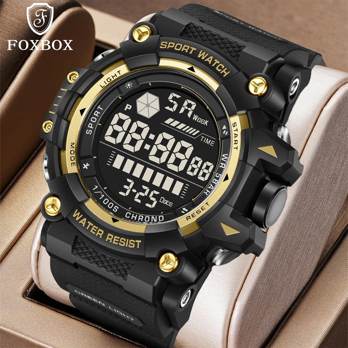 FOXBOX Militärische Casual Sport Elektronische Herrenuhr Silikonarmband Outdoor Digital-Armbanduhr 30M Wasserdicht Modische Alarm-Uhren Image