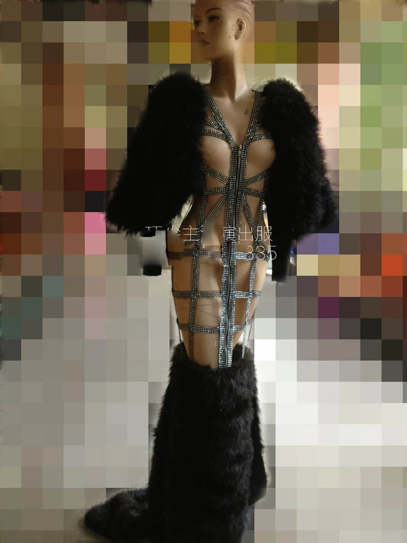 Schwarzes Federhohlkostüm Sexy schwarze Kleider Gogo Performance Nacht kommerzielle Show Laufsteg große Show
