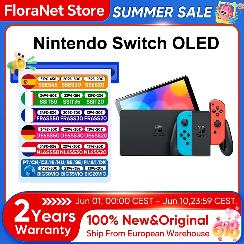 Nintendo Switch Oled-Modell, 7-Zoll-Bildschirm, Joy-Con-Konsole, stabiler TV-Modus, Videospiel-Controller, verbessertes Audio, einstellbar