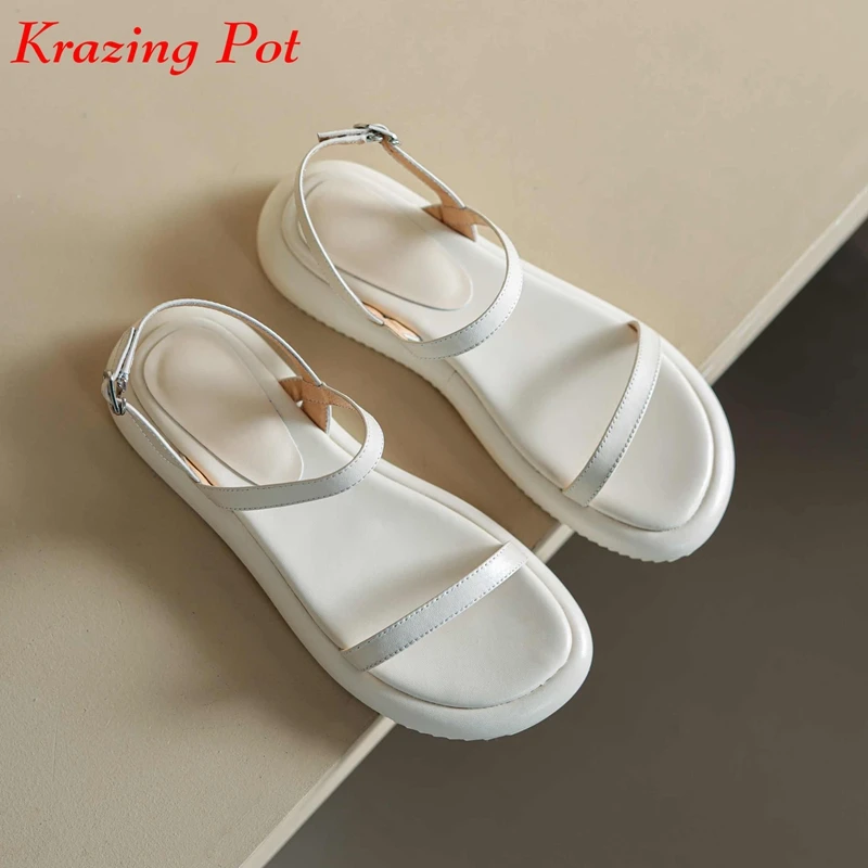Krazing Pot Echtes Leder Peep Toe Dicken Boden Plattform Sommer Schuhe Junge Dame Streetwear Fashion Marke Casual Frauen Sandalen