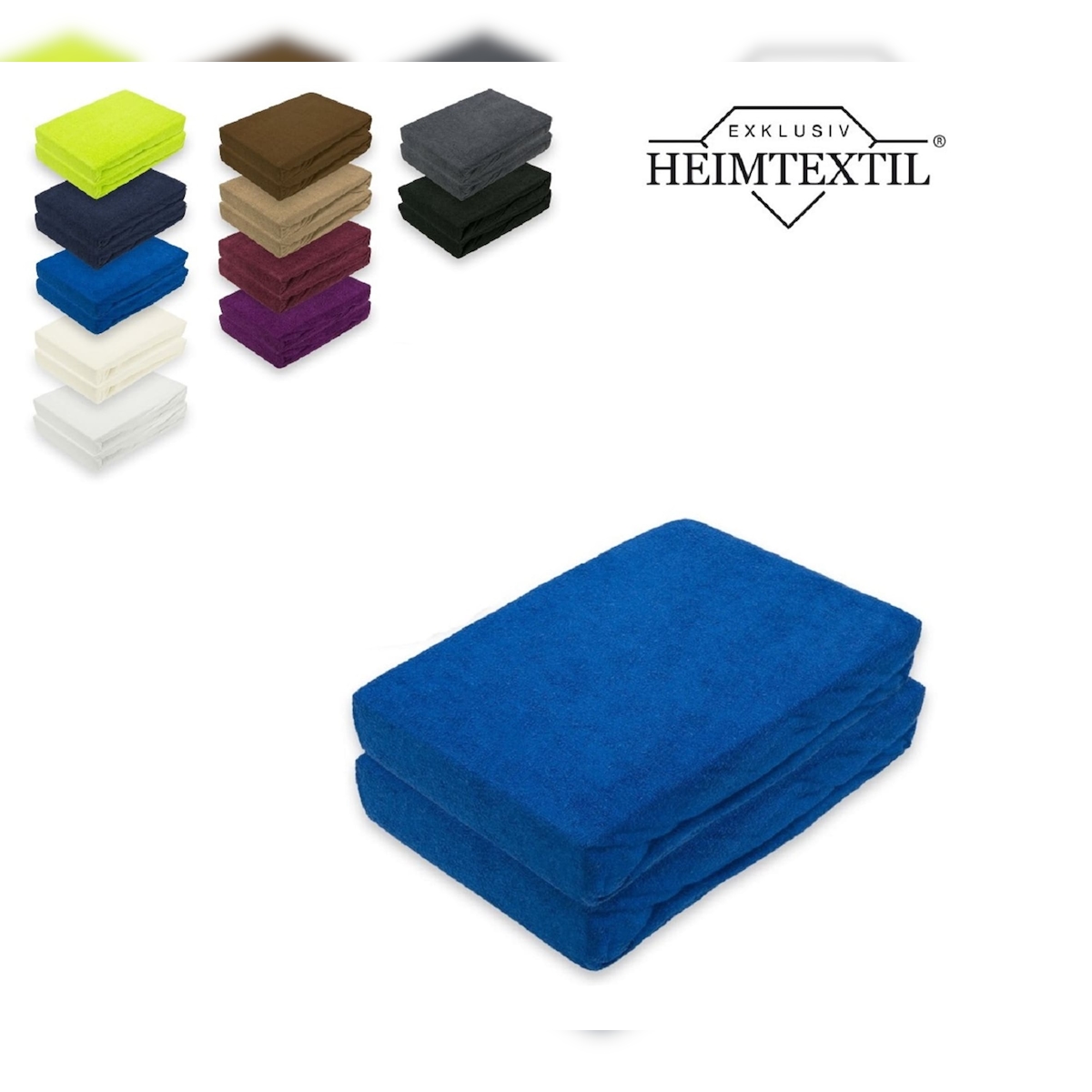 EXKLUSIV HEIMTEXTIL Doppelpack Marke Frottee Spannbettlaken Royalblau 140 x 200 cm Image