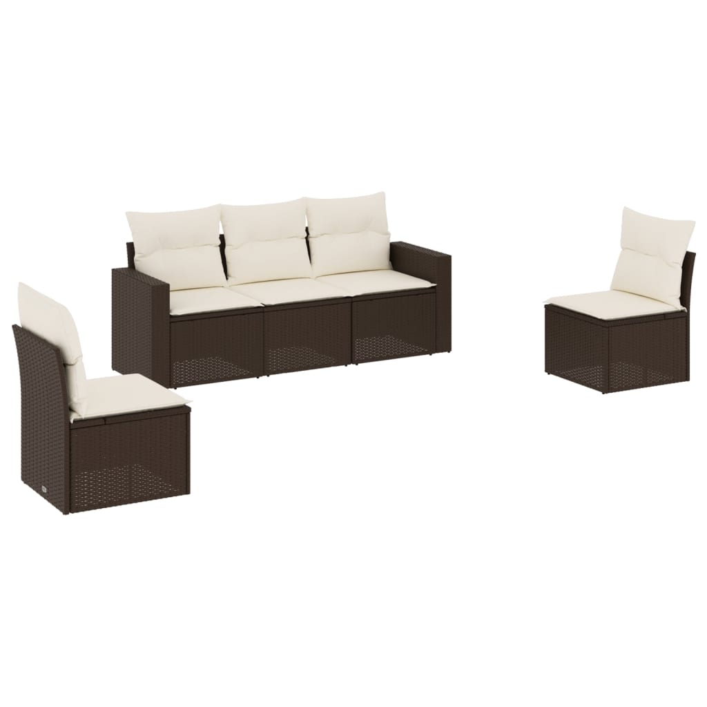 vidaXL 5-tlg. Garten-Sofagarnitur mit Kissen Braun Poly Rattan Image
