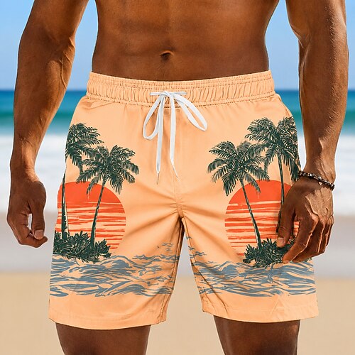 Herren Kokospalme Tropische Pflanzen Badehosen Badeanzüge Badeshorts Boardshorts Mittlere Taille Hawaiianisch Täglich Strandurlaub Seitentaschen Netzfutter Elastischer Kordelzug in der Taille Designer Image