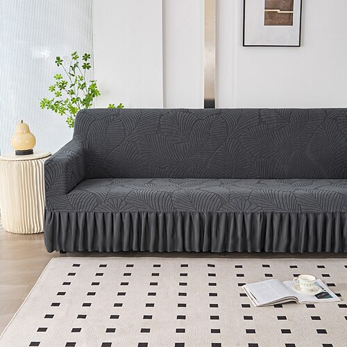 Elastischer Jacquard-Sofabezug mit Rocksaum, Stretch-Überzug für L-förmige Ecksofas, rutschfester, waschbarer Bezug für 1/2/3/4 Sitze Image