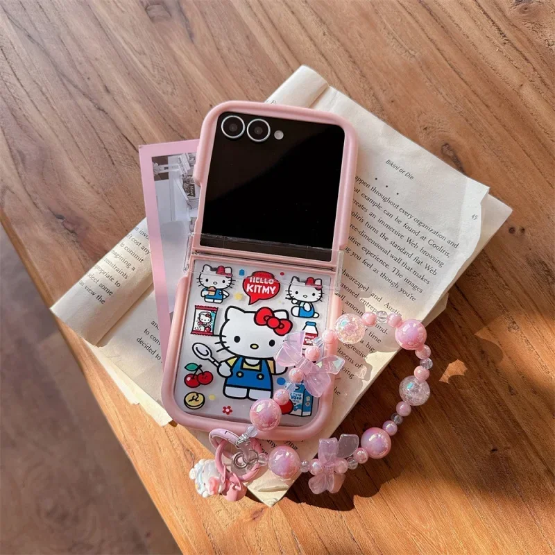 Niedliche Commissary Hello Kitty Rosa Fotorahmen 2-in-1 Handyhülle für Samsung Z Flip 7/6/5/4/3 mit Schlaufe Stoßfest Image