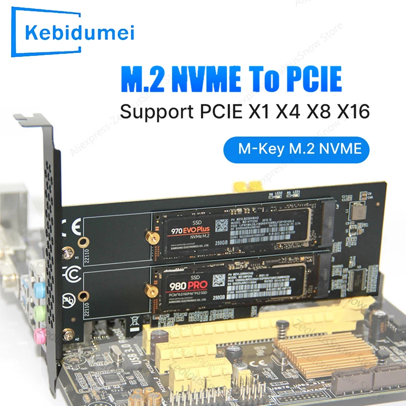 KEBIDUMEI M.2 NVME zu PCI-E 4.0 X16 Konverter-Adapter M.2 NVME SSD M-Key Erweiterungskarte zu PCIe4.0 X8 Riser-Karte für 2242/60/80 22110 Image
