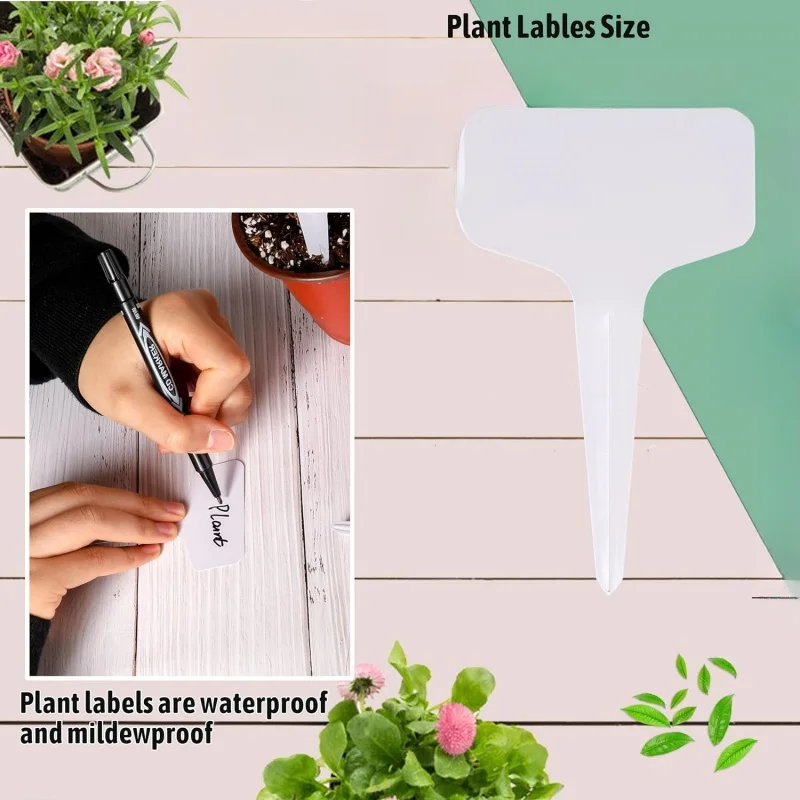 Weiße Pflanzenschilder für den Garten, wiederverwendbare Markierungsschilder, Kunststoff-Schreibtafel, Einsteckkarte für Topfpflanzen und Setzlinge Image
