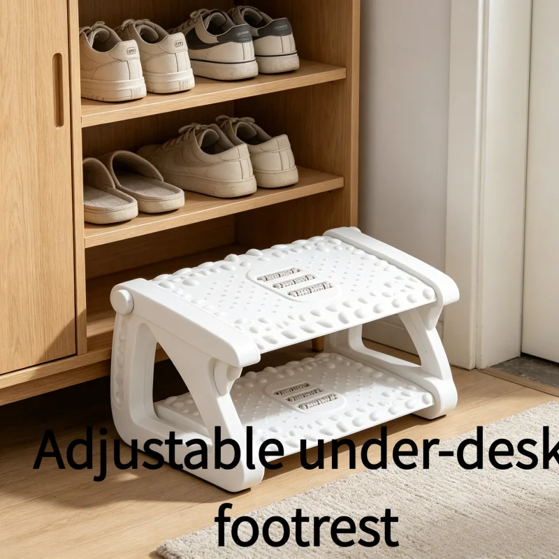 Weiße Dreieckige Verstellbare Fußstütze für Unterm Schreibtisch, Ergonomischer Kunststoff-Fußhocker mit Massagerollen für Home Office Image