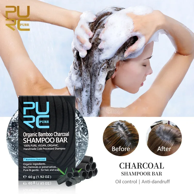 PURC Handgemachte Bambuskohle-Shampoo-Bar mit natürlichen ätherischen Ölen, reichhaltiger Schaum, Tiefenreinigung der Kopfhaut, Anti-Schuppen-Haarpflege Image