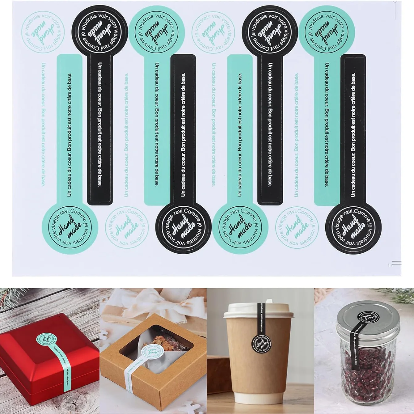 100–240 Stück schwarze handgefertigte lange Siegelaufkleber für DIY-Backverpackungen, Geschenk-Siegelaufkleber, 3 x 10 cm Image