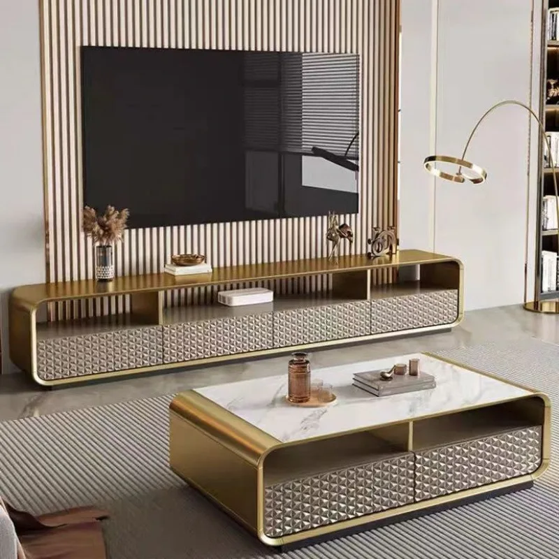 Meuble TV moderne et minimaliste pour salon, meuble TV en bois massif avec dalle de roche, meubles haut de gamme, meuble TV italien de luxe léger
