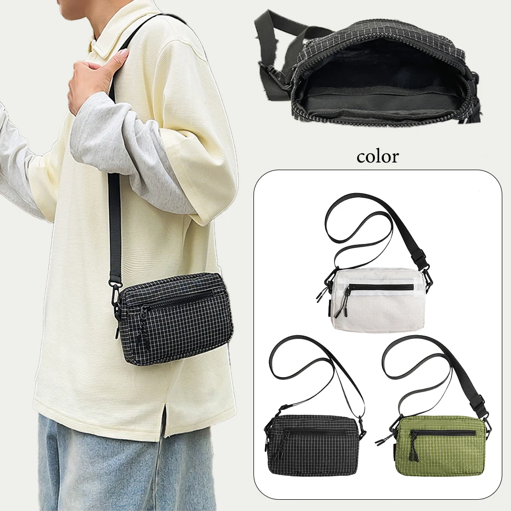 Umhängetasche, Schultertasche mit Karomuster, leichte Umhängetasche aus Nylon mit verstellbarem Riemen, für den täglichen Gebrauch, Reisen, Männer, Frauen Image