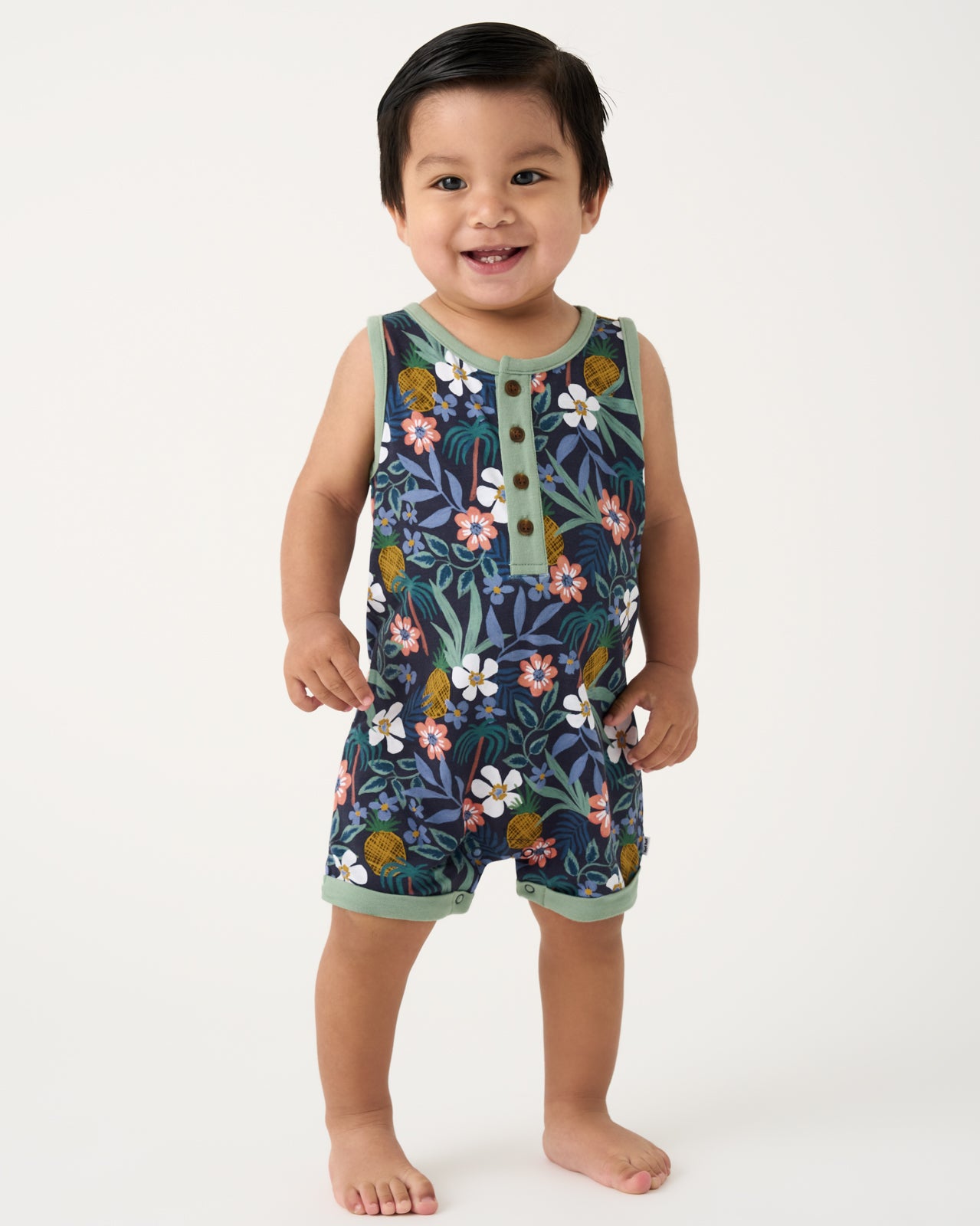 Tropical Garden Henley Romper - 3-6 months