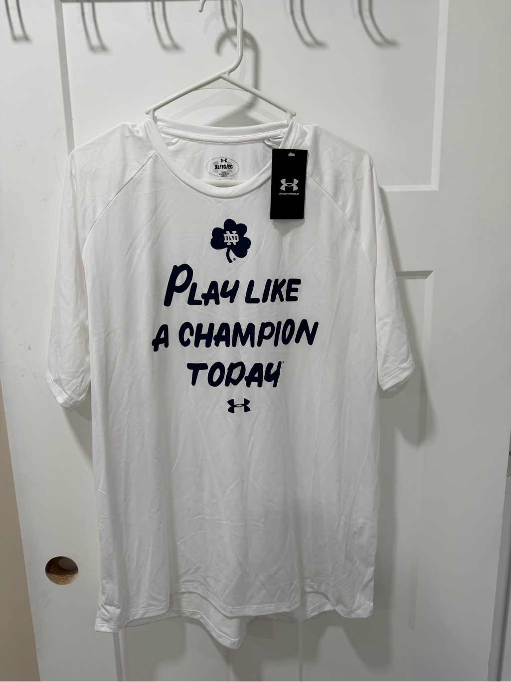 Under Armour Shirts | Under Armour Men’s White “Play Like A Champion Today” Short Sleeve Shirt | Color: Blue/White | Size: Xl