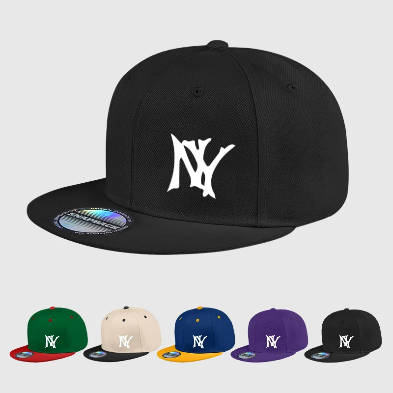 Coole NY Gothic Letter bedruckte schwarze Snapback-Kappe, verstellbar, lässig, Hip-Hop, Outdoor, Unisex, Baseballkappe mit harter Krempe für Herren Image